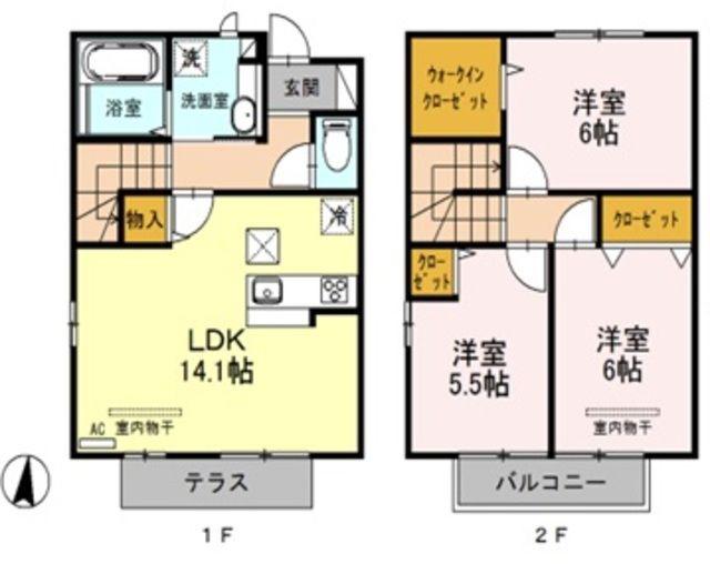 テラスハウス(3LDK/1階)の間取り写真