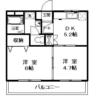 フラットシーダーゲイト2(2DK/3階)の間取り写真