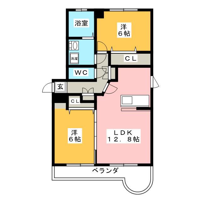 アズーレ若福町(2LDK/3階)の間取り写真