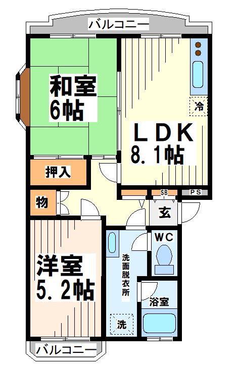 レジデンス八雲台(2LDK/2階)の間取り写真