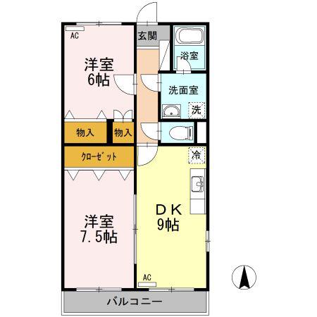 GNOSISI(2DK/1階)の間取り写真