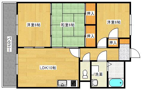 ソレアード高取(3LDK/2階)の間取り写真