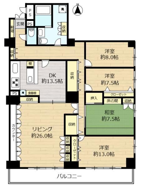 日商岩井音羽マンション(4LDK/6階)の間取り写真