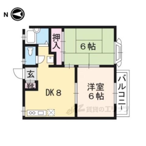 嵐山リバーサイドⅠ(2DK/1階)の間取り写真