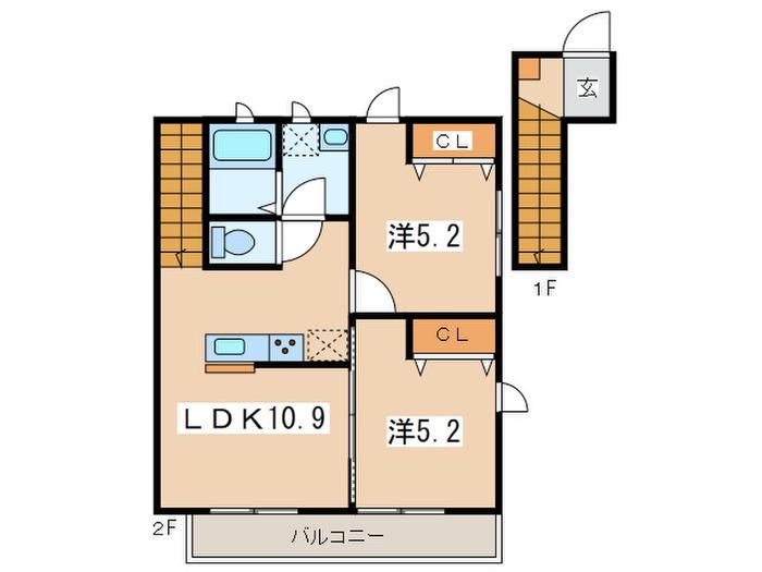 パーチヒルズ青葉台(2LDK/2階)の間取り写真