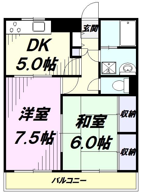サンノーブル羽村1番館(2DK/2階)の間取り写真