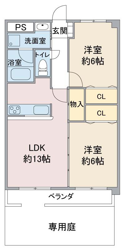 レージュ桔梗平(2LDK/1階)の間取り写真