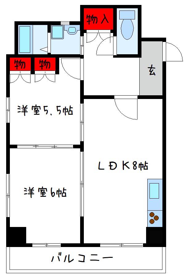アセンティア久宝寺(2DK/2階)の間取り写真