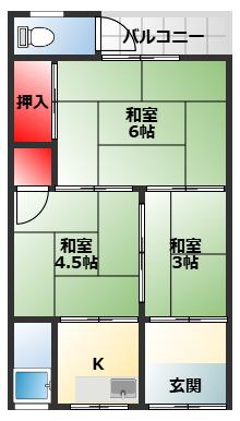 松原市東新町文化(3K/1階)の間取り写真