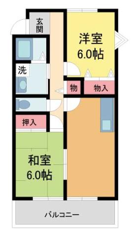 フラットオーク(2LDK/1階)の間取り写真