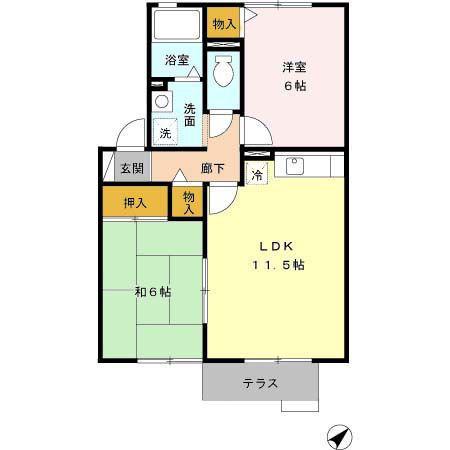 サニードゥウェリングII(2LDK/1階)の間取り写真