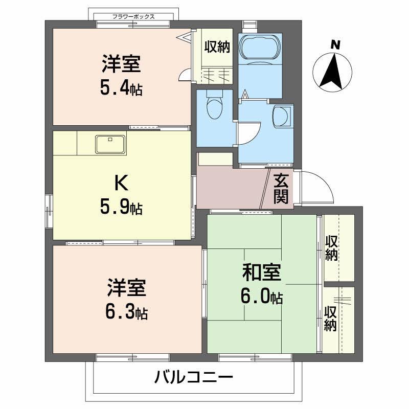 メゾンボヌール A棟(3K/2階)の間取り写真