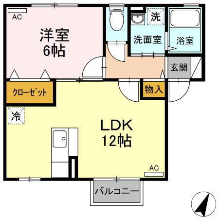 セジュール県庁東(1LDK/2階)の間取り写真