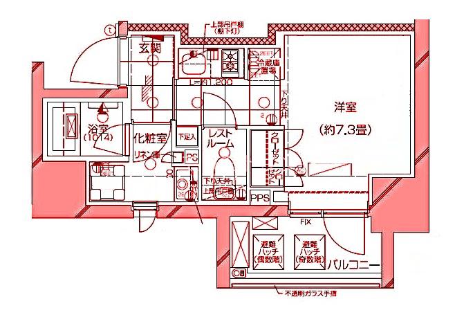 ピアース武蔵小杉イースト(ワンルーム/2階)の間取り写真