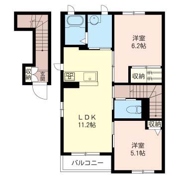 SHM ハーモニー B(2LDK/2階)の間取り写真
