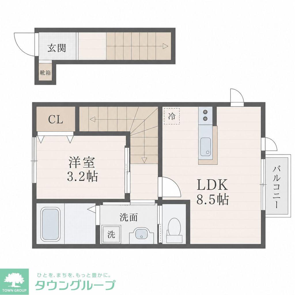 根岸町AP A棟(1LDK/2階)の間取り写真