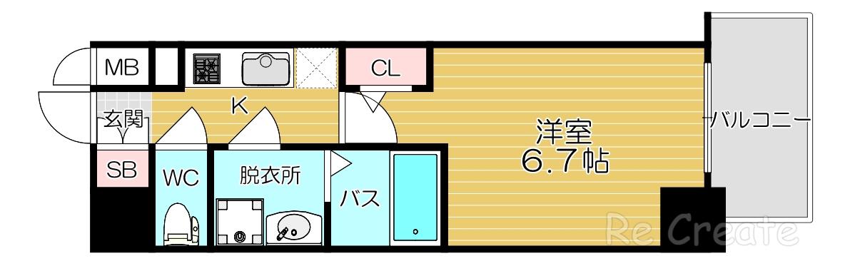 エスリード大阪上本町グリーズ(1K/13階)の間取り写真