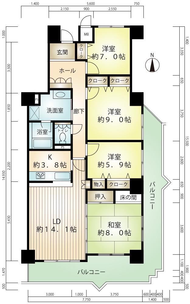 ヴィオス西神V番館(4LDK/14階)の間取り写真
