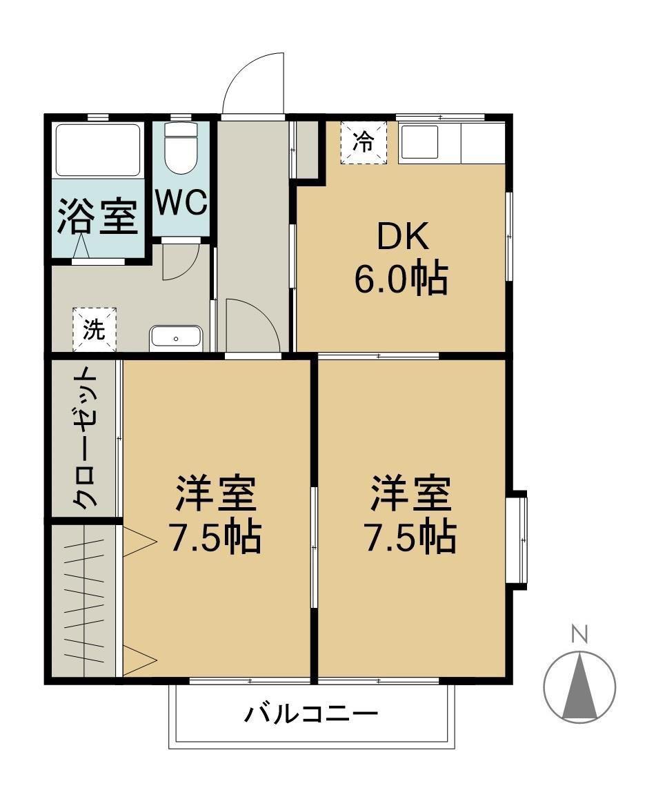 コーポデンエン(2DK/1階)の間取り写真