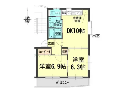 フィノ中島(2LDK/2階)の間取り写真