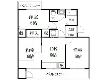 第二阿波ビル(3DK/4階)の間取り写真
