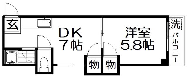 ハイツ北之町A(1DK/4階)の間取り写真