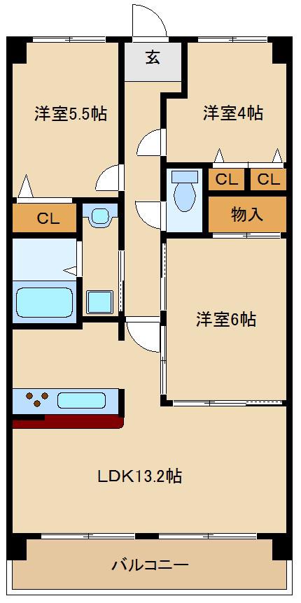 ソシエ北大阪(3LDK/10階)の間取り写真