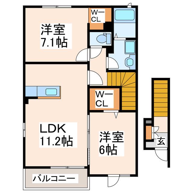 グランドサン 菊池(2LDK/2階)の間取り写真
