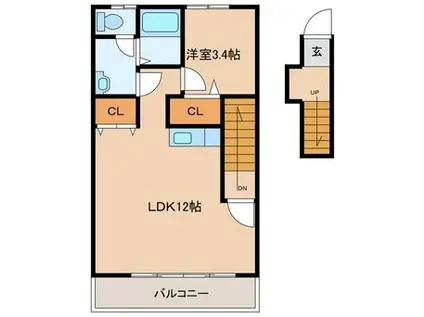 レジオンドヌール錦帯III(1LDK/2階)の間取り写真