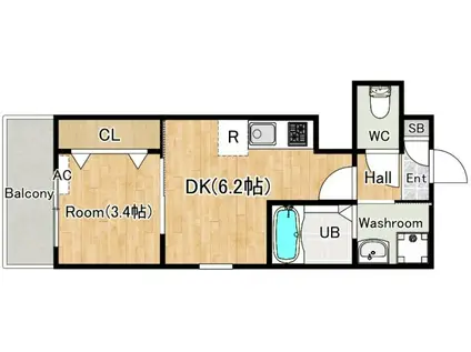 ココングランジュール芦屋西II(1DK/3階)の間取り写真