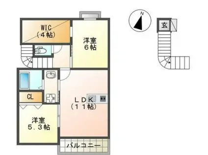 トラミッドビラ花田(2LDK/2階)の間取り写真