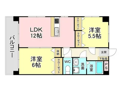 マリアージュ小森江(2LDK/4階)の間取り写真