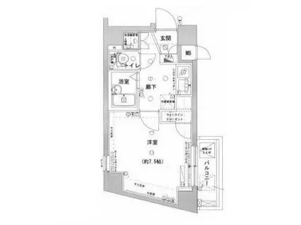 アデッソ旗の台(1K/4階)の間取り写真