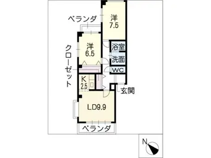 エクセル江島II(2LDK/2階)の間取り写真