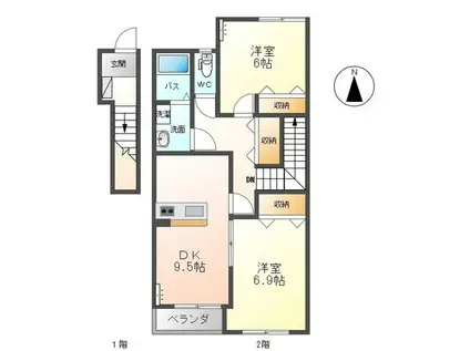 オオハシII(2DK/2階)の間取り写真