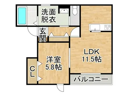 ナチュラルガーデン(1LDK/1階)の間取り写真