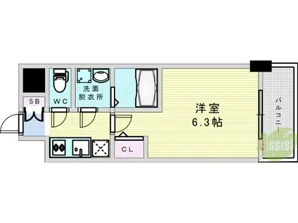 エスリード新北野グランリンク(1K/9階)の間取り写真