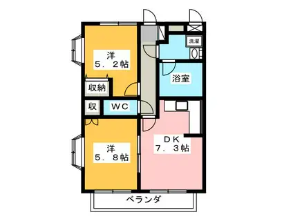 ヴェルドミール白糸台(2DK/1階)の間取り写真