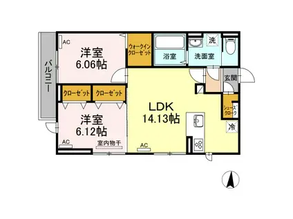 グランディール南佐古(2LDK/3階)の間取り写真