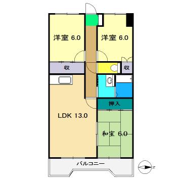ヴィラソレイユ(3LDK/5階)の間取り写真