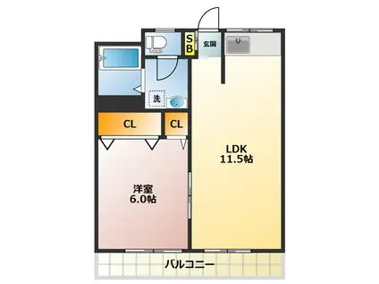 KAハイムB棟(1LDK/2階)の間取り写真