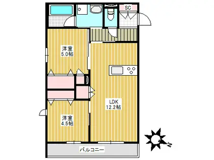 NOBEL中落合(2LDK/2階)の間取り写真