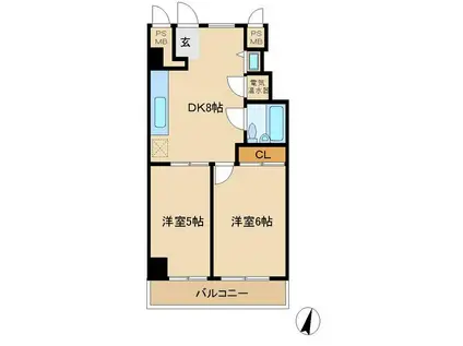 パレドール日本橋(2DK/8階)の間取り写真