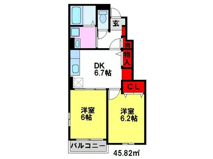 エクセル壱番館(2DK/1階)の間取り写真