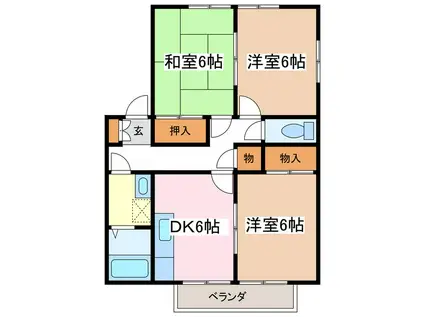 ウィンディアウィズA(3DK/2階)の間取り写真