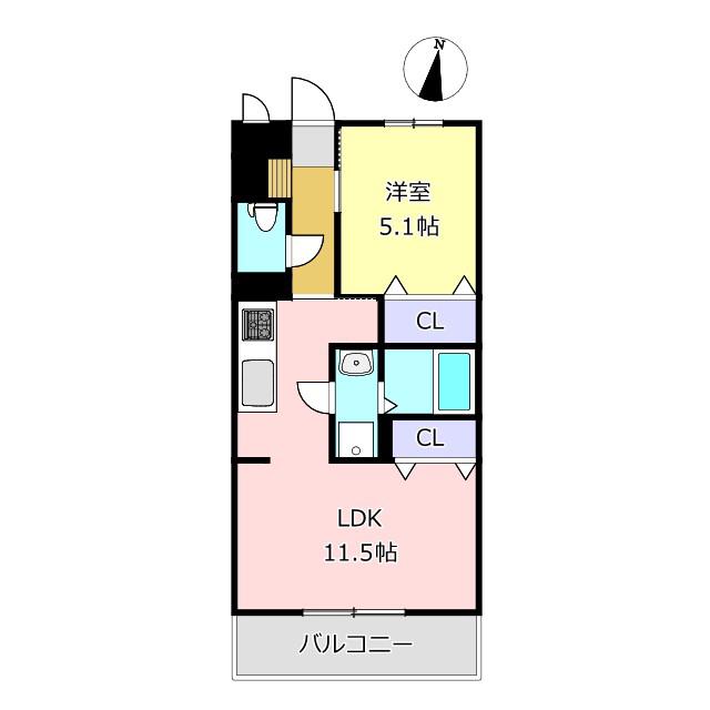 ソルーナ松橋(1LDK/2階)の間取り写真