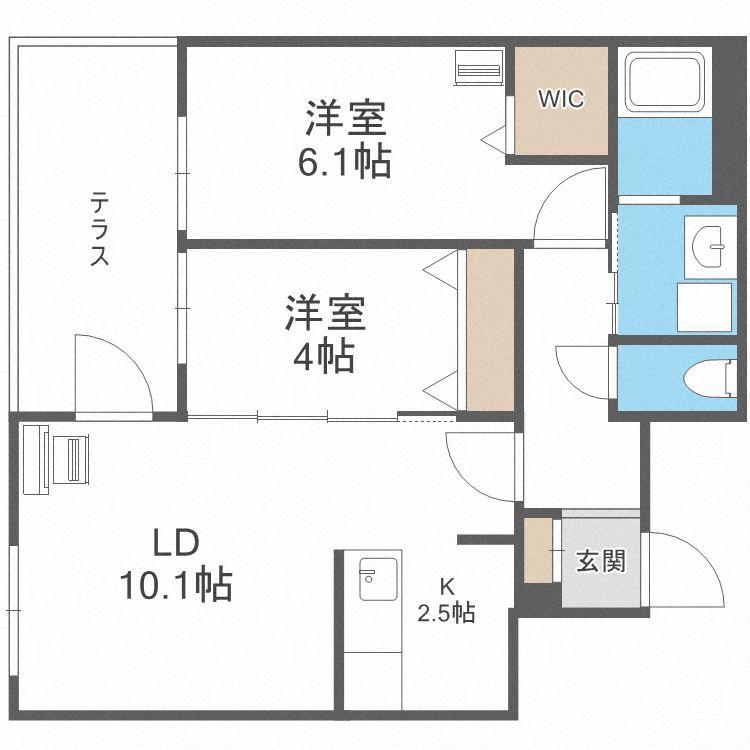 アルファスクエア円山2条(2LDK/1階)の間取り写真