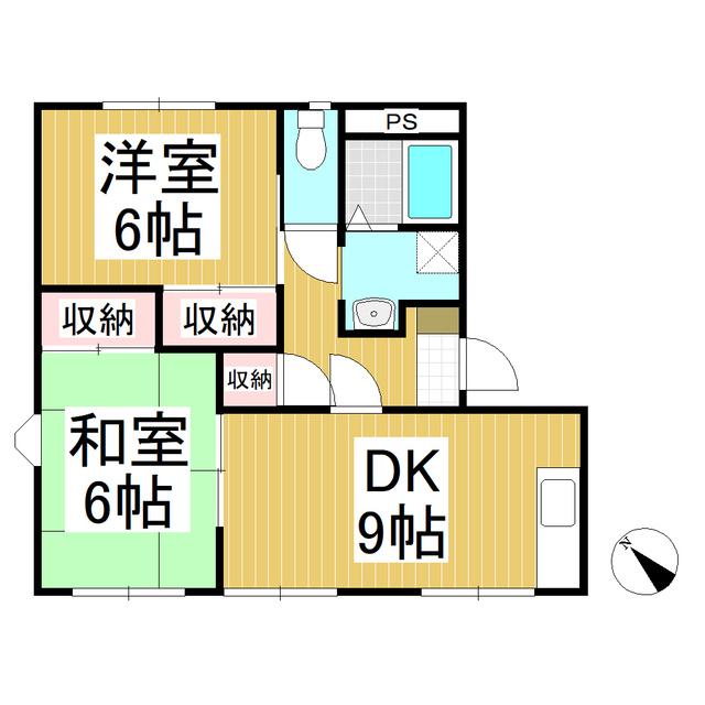 ビラ芳南台A棟(2DK/1階)の間取り写真