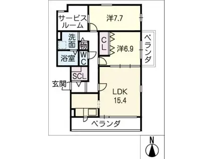 CALM TRES(2SLDK/4階)の間取り写真