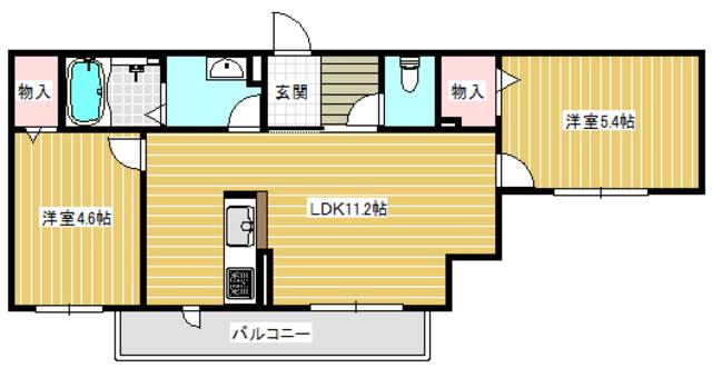グランディール南平台A(2LDK/2階)の間取り写真